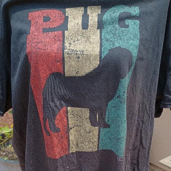 Black Pug Tee T-Shirt Silhouette Flag Stripes 2X Dog Animal Top Never in Dryer - Picture 2 of 3
